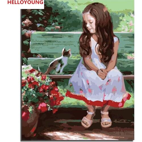 HELLOYOUNG DIY Handpainted Oil Painting Harmonious gaze Digital Painting by numbers oil paintings chinese scroll paintings