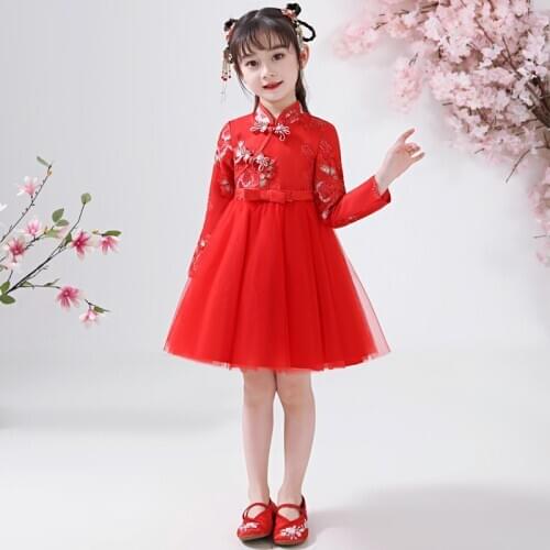 Chinese Flower Girl Dress For Wedding Girls Cheongsam Dress Chinese Hafu Kids Dresses Baby Traditional Garments New Year Dress