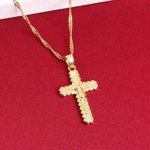 Cross INRI Crucifix Jesus Pendant Necklace Gold Color Men Chain Christian Jewelry Christmas Gifts