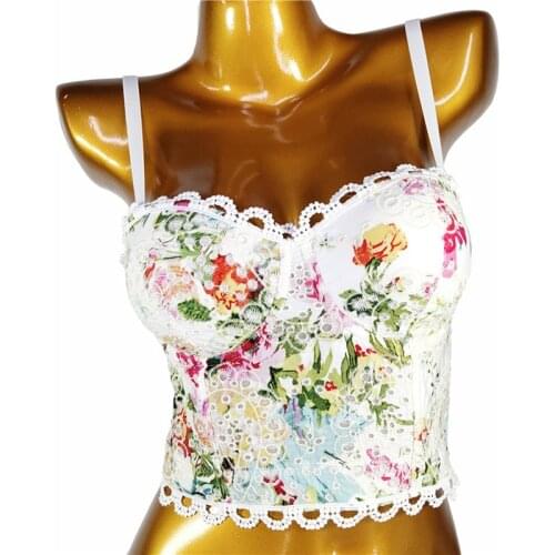 Lace Women Crop Tops Hollow Out Padded Floral Tops Bustier Tops Sleeveless Low Cut Corset Tops Streetwear Summer Cotton Top