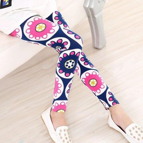 Girl Flower Print Cotton Leggings Pencil Stretch Pants Casual Wear For Baby Girl Fille Pattern Breathable Tights For Kids 1-10