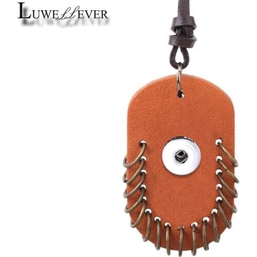 Luwellever Adjustable Handmade Genuine Leather Necklace 310 Light Brown Fit 12mm 18mm Button Charm Jewelry Women Men Gift