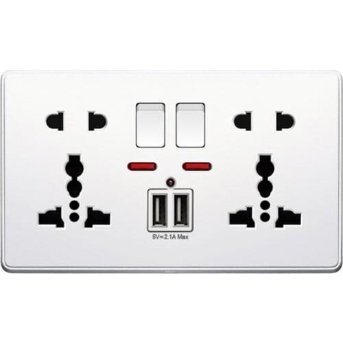 Multifunction UK 13A Wall Socket Push Button 2.1A Double USB Charging Ports
