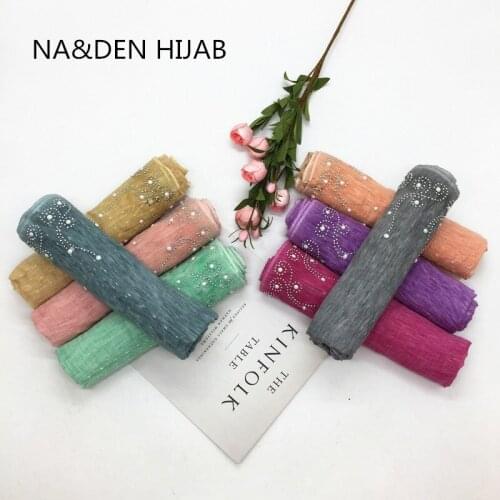 Fashion new solid plain hot diamonds weome basic scarf Hijabs Muslim gorgeous bandana sliklike foulard fast Shipping 10 pcs