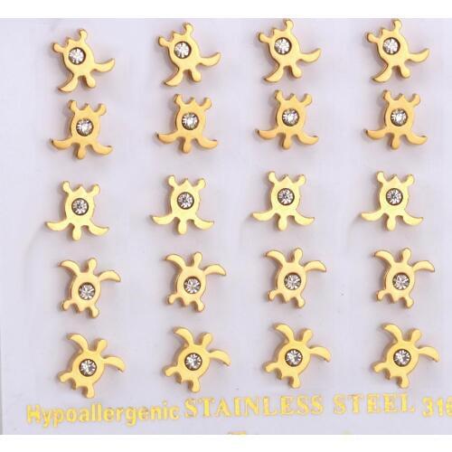 LUXUKISSKIDS 10pairs/lot Sea Turtle Earrings Fashion Stud Earring Made by Stainless Steel Earings Fashion jewelry