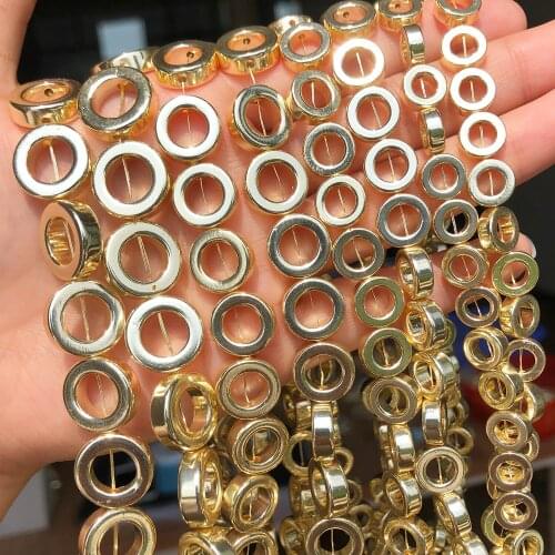 Natural Stone Hollow Out Round 9k Gold Hematite Stone Loose Spacer Beads For Jewelry Making DIY Bracelet Accessories 15'' inches