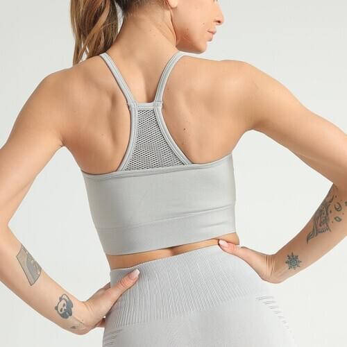 NORMOV Seamless Women Tops Fitness O Neck Backless Strapless Spandex Skinny Bra Solid Hollow Out Femme Short Tops