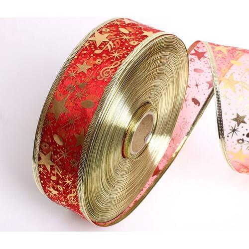 Wrapping Ribbon Star Wired Sheer Glitter Ribbon For Christmas Bow And Gift Packing, Christmas Tree Decor 5cm Wide 10m/lot