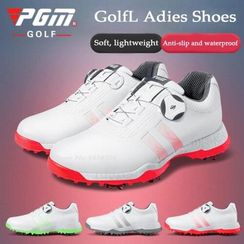 PGM Golf Women Shoes Microfiber Leather Lady Rotary Buckle Shoelace Sneakers Waterproof Non-slip Soft High Elastic Mid Sole Shoe