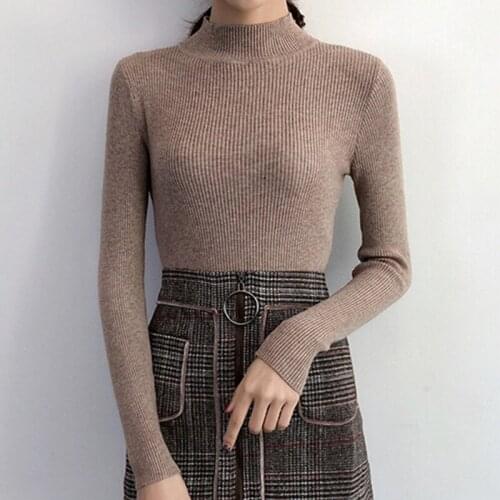 Women Autumn Winter Long Sleeve Pullover Slim Fit Sweater Basic Sweaters Turtleneck Knit Tops