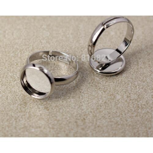 Blank Round Bezel Cameo Cabochon Bases Adjustable Ring Settings Findings for DIY Kids Children Ring Making Silver Plated
