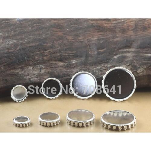 Blank Round Crown Bezel Trays Pad Bases Settings Resin Cabochon Findings for Floating Charm Lockets Making Silver tone