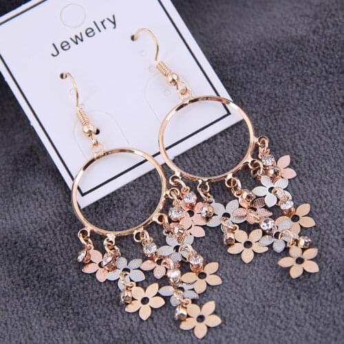 New Arrival Flower Earrings Crystal Tassel Long Drop Earrings For Women Girls Elegant Boucle doreille Holiday Jewelry Gifts