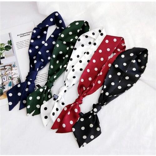 Polka dot printing luxury brand scarf women summer small long silk scarf fashion turban headband tie bag handle ribbon N13
