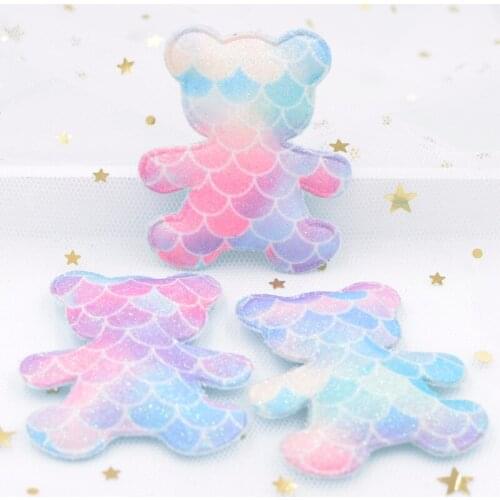 8Pcs Cute Mermaid Scale Rainbow Padded Patches Glitter Powders Bear Applique for Clothing Sewing Supplies DIY Hair Bow Decor S16