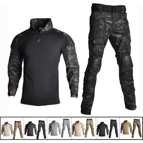 Tactical Camouflage Uniform Camouflage Army Combat Suit Shirt + Pants with Knee Elbow Pads Airsoft Paintball Hunting Clothing