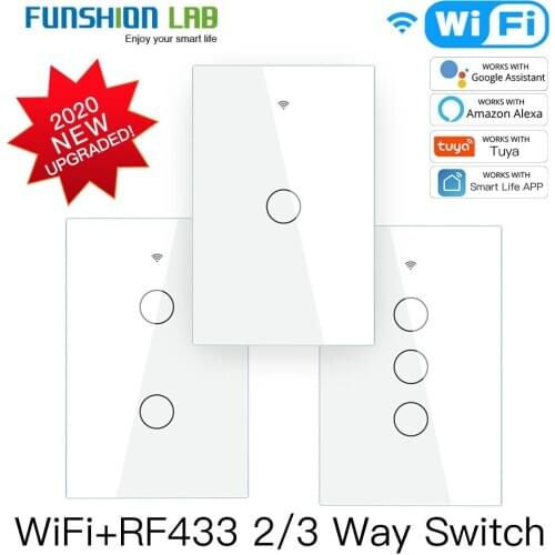 Smart Wifi+RF Glass Panel Switch Smart Life/Tuya App Multi-Control Association Voice Control with Alexa Google Home 1/2/3 Gang