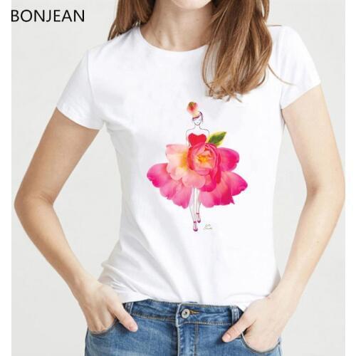 2019 vogue t shirt women harajuku kawaii flowers dresses girl printed tshirt pretty cute top female white t-shirt streetwear tee