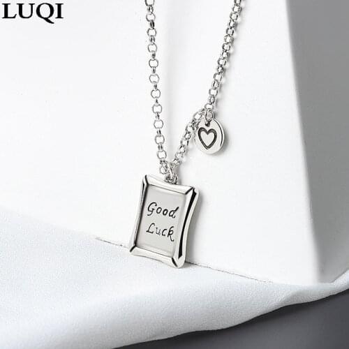 Womens Fashion S925 Silver Retro Love Good Luck Letter Nameplate Pendant Trendy Personality Necklaces XZ159