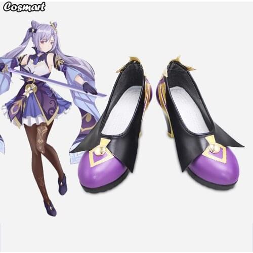 Genshin Impact Keqing Boots Purple Halloween Cosplay Shoes High Heels For Women New 2020 Hot Game