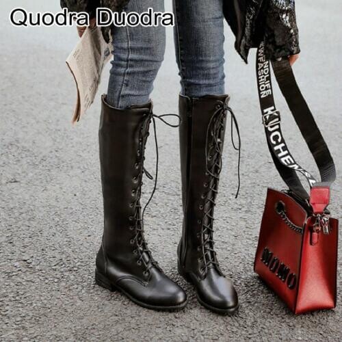 Lace Up Women boots new winter Warm Plush knee high Boots zippe Offwhite black cross-tied cowgirl riding equestrian woman boots