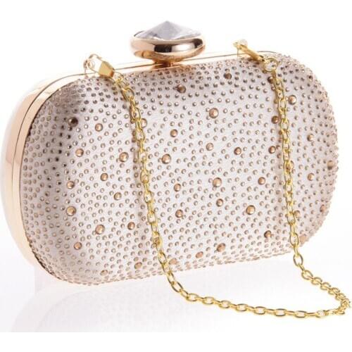 Women Clutch Diamonds Studded Mini Handbag Crystal Ladies Oval Evening Party Handbag Dress Bags Chain Crossbody Shoulder Bag