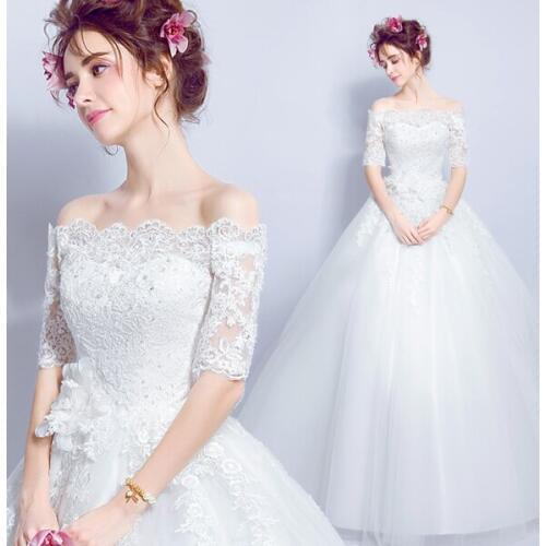 Free shipping half sleeve boat neck sexy lady girl women princess bridesmaid banquet party wedding bridal dress gown