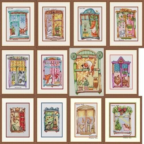 Animals months styles 10.99usd 12 Counted Cross Stitch 11CT 14CT 18CT DIY Chinese Cross Stitch Kits Embroidery Needlework Sets