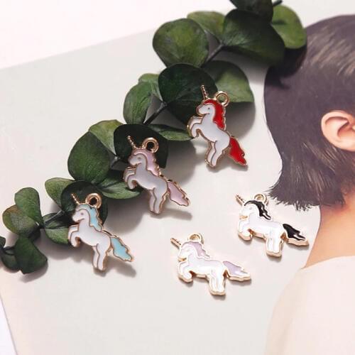 10pcs/lot Unicorn Enamel Charms Drop Oil Pendant Golden Tone Small Horse Metal Findings Earring DIY Jewelry Accessory YZ019
