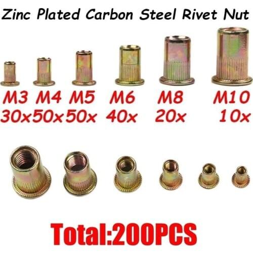 200pcs M3 M4 M5 M6 M8 M10 Head Rivet Nuts Set Nuts Insert Reveting Multi Size Rivet Nuts Collocation