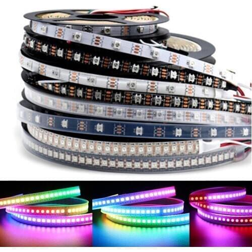 2020 WS2812B Smart RGB LED Strip Individually Addressable WS2812 Light 30/60/144Pixel Black/White PCB Waterproof IP30/65/67 DC5V