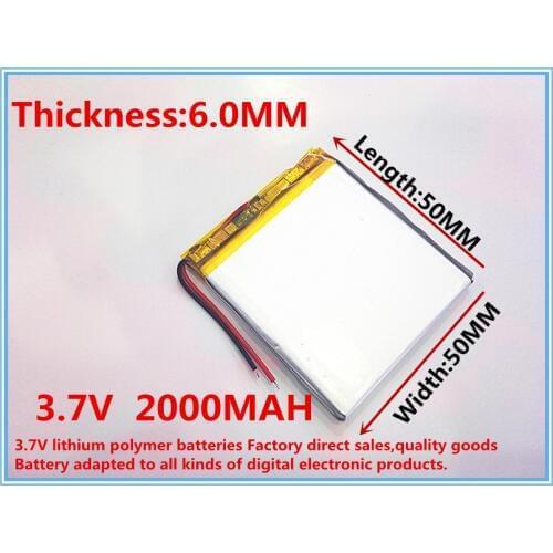 Free shipping 3.7 V lithium polymer battery 2000mah 605050 GPS mobile power electronic navigation tablet PC batteries