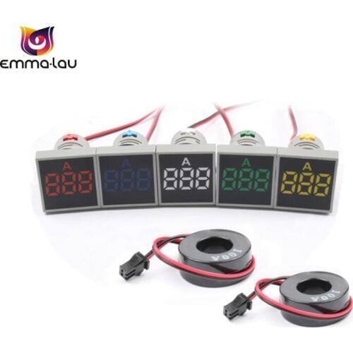 Digital 22mm AC 12-500V Volt 0-100A 20-75HZ Voltmeter Ammeter Amp Current Hertz HZ Voltage Meter LED Indicator Lamp Pilot Light