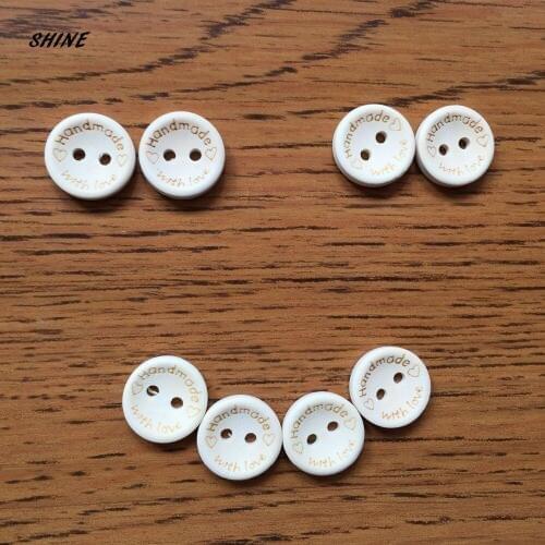 Wooden Sewing Buttons Scrapbooking Round Two Holes Hand Made With Love 15mm Dia. 12 PCs Costura Botones Decorate bottoni botoes