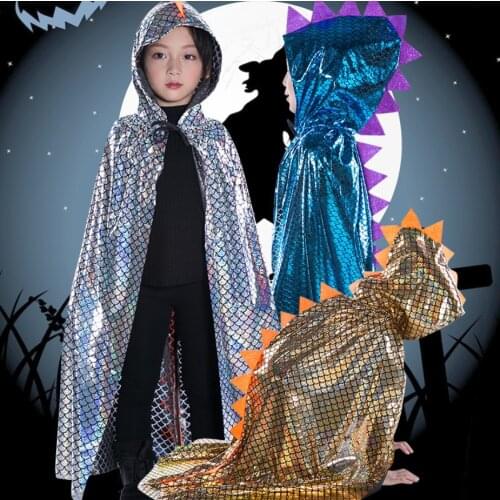 Dinosaur Cape Halloween Cosplay Costume Hooded Cloak for Kids Wizard and Girls Witch Cosplay Child Costume Halloween Party Cloak