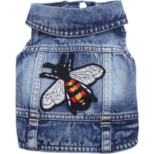 Pet Dog Cat Jeans Jacket Bee Design Blue Denim Coat Vest Pet Puppy Clothes Apparel 6 sizes