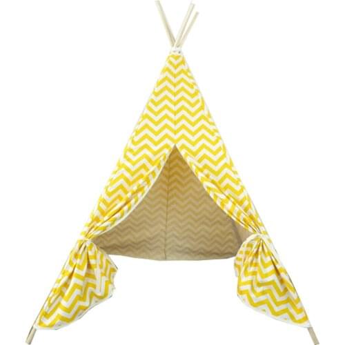 Fessyc yellow stripe design kids play tent indian teepee children playhouse children play room teepee