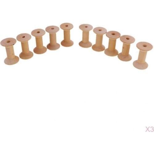 Fityle 30 Pieces Natural Wooden Empty Thread Spools Sewing Bobbins Sewing Tools