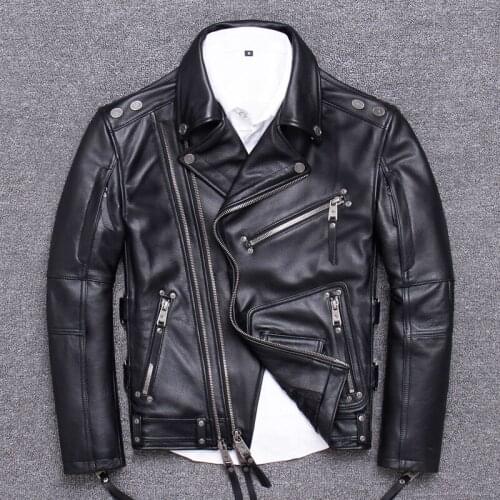 Halley handsome locomotive serve head layer thickness cowhide leather clothing male oblique section zipper rock genuine