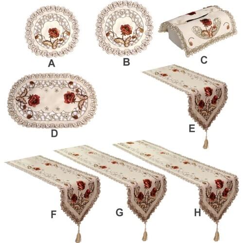 Exquisite Placemat Retro European Pastoral Embroidered Floral Tablecloth Table Runner Home Kitchen Dining Room Decoration Decor