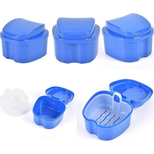 1pcs Denture Bath Box Case Dental False Teeth Storage Box With Hanging Net Container Plastic Artificial Tooth Organizer