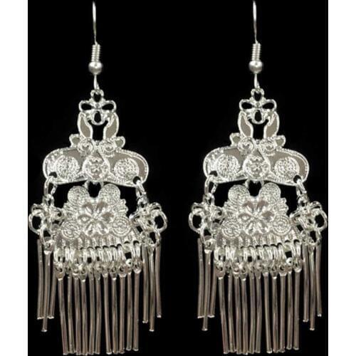 Hot sell new - Exaggerated Miao silver fringe Earrings all-match ear jewelry fashion best birthday Earring