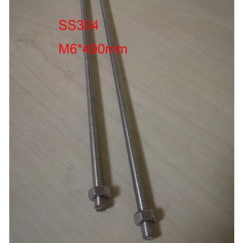 Metric M6 Stainless Steel Thread Rod Threaded Bar, About 490mm / pc, 5pcs/lot