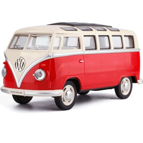 1:24 Volkswagen Bus Car Model Pull Back Sound and Light Alloy Car Model Childrens Gift Toy