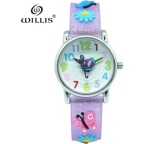 WILLIS Brand Fashion 3D Butterfly Quartz Silicone Watches Girl baby Quality Casual Wristwatch child waterproof Relogio Feminino