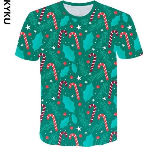 Christmas Tree Elk Cartoon 3D Printing Tops Short-Sleeved Mens T-shirt Round Collar Fashion Men/Women Comfortable T-Shirt