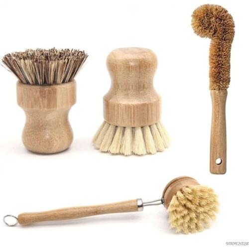 FreeShip Plant Based Cleaning Brush Set,Bamboo Kitchen Scrub Brush Set of 4 Clean Tableware/Can/Bottle/Pot/Frying Pan wholesales