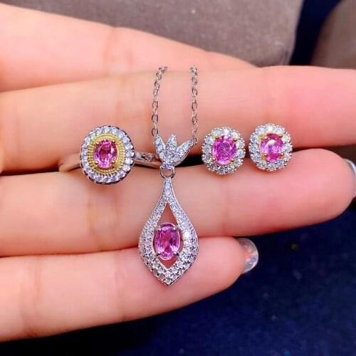 Vintage Charm Natural And Real Sapphire Set 925 Sterling Silver 1pc Sapphire Ring,2pcs Sapphire Earring,1pc Sapphire Pendant