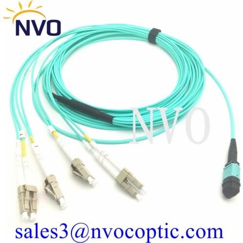 Low Insertion Loss 8 Fibers MPO M-LC Duplex With Pull Tab 3.0mm Multimode Aqua Fan Out Cable For Fiber Communication