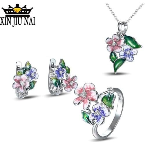 Hot new arrival arrives fashion luxury enamel color delicate flowers European and American banquet jewelry set